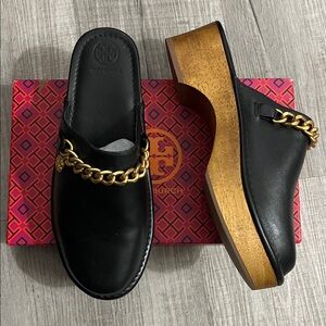 Tory Burch Black Leather Clogs